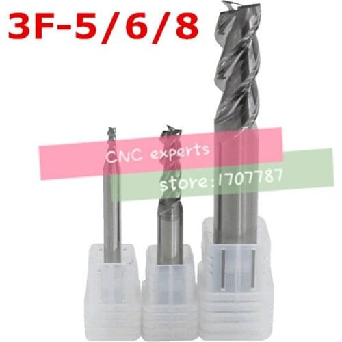3pcs 3F-5/6/8 carbide Square Flatted End Mill,3flute Milling Cutter For Aluminum Endmill Tools Carbide Cnc End Mill Router Bits