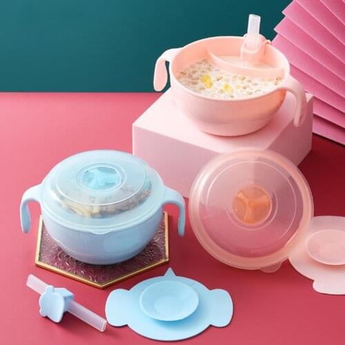 3Pcs/Set Feeding Bowl Filter Hole Design High Sealing High Stability Children Waterproof Straw Plates Baby Tableware with Sucker