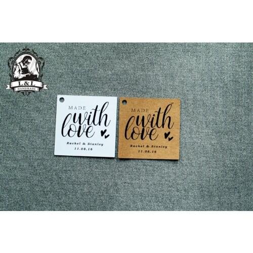 #32 200 pcs 5x5cm square kraft/white paper label wedding favor tags attend a wedding Label customization