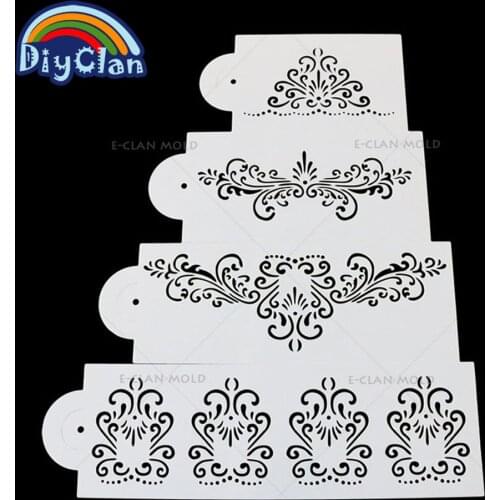 4Pcs/set Flowers Side Border wedding Cake Stencil templates Elegant pattern Cake Mold decorative Tools P0013