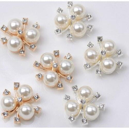 500pcs 20mm golden / silver rhinestone pearl plastic flatback flower button decoration craft scrapbook accessories