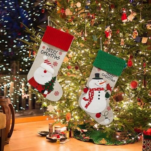 6Pcs Christmas Stocking Santa Claus Candy Gift Bag Xmas Tree Hanging Decor for Holiday Party Home Decoration