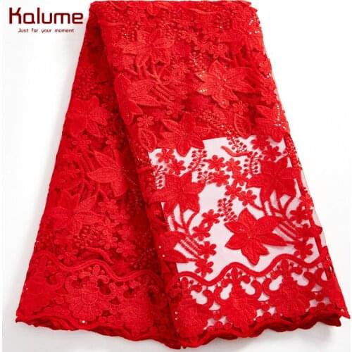 Kalume African Lace Fabric 5 Yards Nigerian French Tulle Net Lace Fabric Sequins 2021 For Diy Dress Sewing Wedding Party F2563
