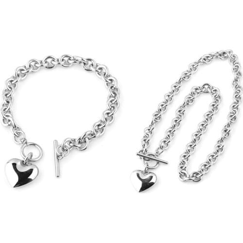 Beadsnice Shiny Necklace And Bracelet With Heart Pendant Memory Simple Light Luxury Stylish For Girls ID 41130