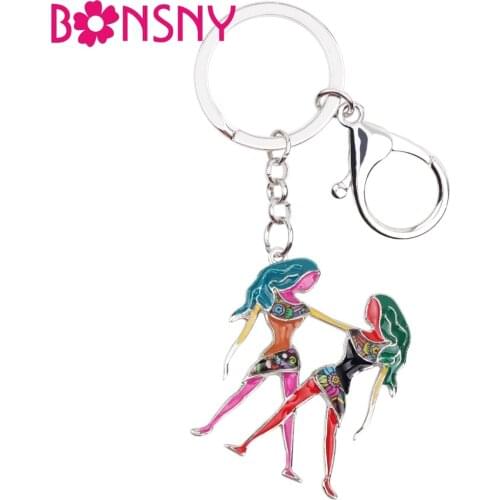 Bonsny Enamel Star Lucky Zodiac Gemini Key Chain Women Keyrings Gift HandBag Charms Car key Purse Halcyone Cheap Jewelry Bulk
