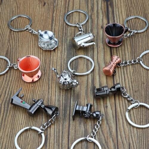 Espresso Accessories Coffee Keychains Mini Coffee Milk Cup Tamper Grinder Key Chain Cafe Gift Lovers Barista Keyring gift