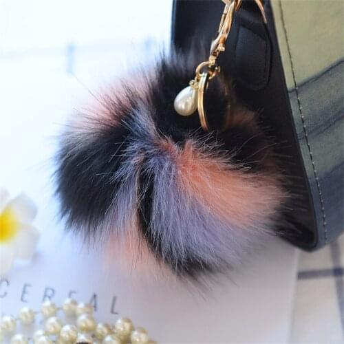 Fake Fur Brand Bag Keychain Pompom Car Keyring Gold Color Chains Pompons Fake Fox Rabbit Fluffy Fur Pom Pom Keychain Charms Chai