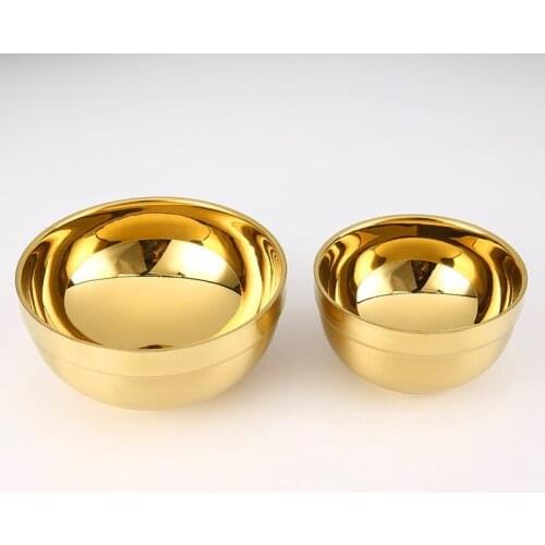 11/14cm Gold 304 Stainless Steel Bowl for ChildrenThick Double-layer Heat-prevention Bowl Ramen Ice Cream Fruit Soup Noodle Bowl