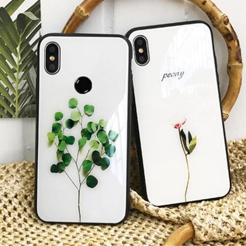 Tempered Glass Case For Xiaomi Mi A3 A1 A2 Lite mi5x mi6x Simple Green plant Hard Cover For Xiaomi Mi 5x 6x a3 Lite Phone Casing