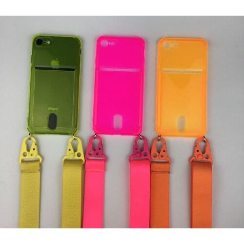 Crossbody Fluorescent Color Wallet Insert Card Necklace String Phone Case With Lanyard for iphone 11 Pro Xs Max xr x 6 7 8 Plus