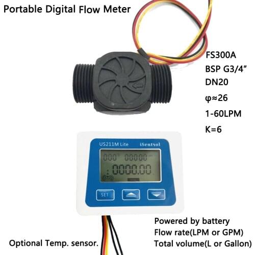 Digital Flow Meter FS300A US211M Lite 1-60L/min 5V Flow Effect Water Sensor NO Temperature Sensor Isentrol Zhongjiang Sea