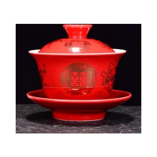 Jingdezhen Wedding Ceramic Color Glaze Tea Tureen Bowl Chinese KungFu Gaiwan Tea Cup Bowl Newcomer Wedding Gift Teaware