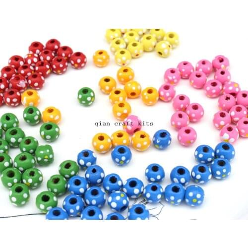 600pcs Polka Dot Wood Beads, 10mm,big Hole, hand Painted Multicolor Round Handmade Wood Charm Woodworking Craft DIY Supplies