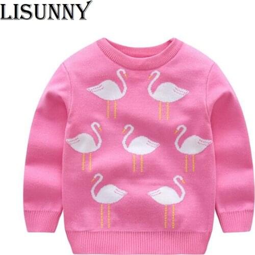 2020 Autumn Winter New Embroidered swan princess Girls Sweater Kids Cotton Coat Spring Children Clothing Baby Pullover Knitted