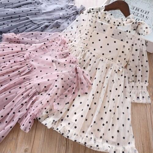 DFXD Spring Summer Baby Girl Dress Korean Style Polka Dot Long Sleeve Bow Princess Dress Toddler Kids Party Wear Vestidos 2-7T