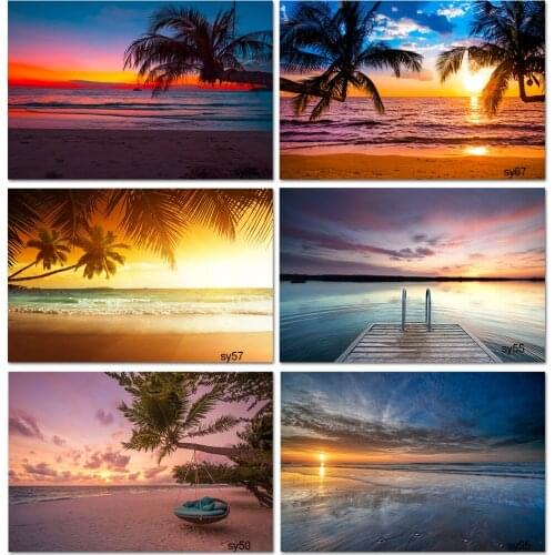 LEVOO Sunset Sea Beach Summer Holiday Backdrop Tropical Palm Trees Seaside Travel Photography Background Photo Studio Photozone