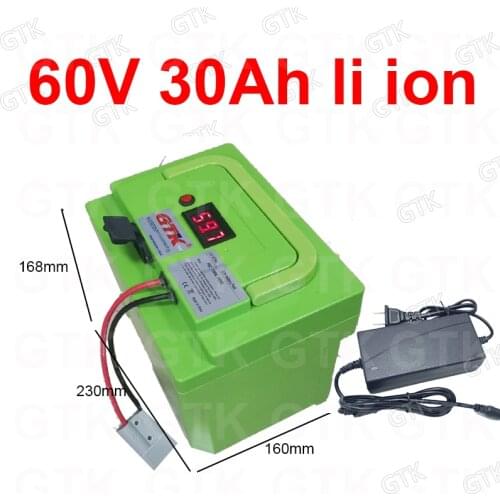 GTK 60V 30Ah lithium ion battery 60V li ion with BMS 16S for 1500w 2500W scooter Bike Tricycle + 5A charger