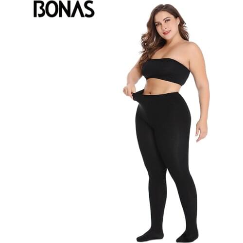 BONAS Big Size Warm Tights Fitness Black 3XL 100KG Leggin Velvet Elasticity Warm Winter Thick Womens Pantyhose Plus Stockings