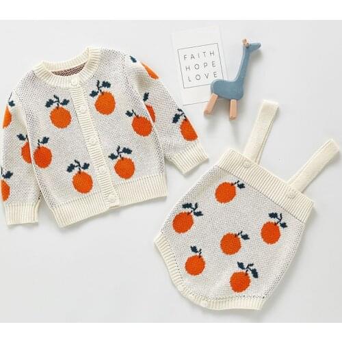 Autumn Children Girls Long Sleeve Orange Printing Coat + Rompers Suit 2Pcs Winter Kids Baby Girl Clothes Suit Kids Girl Sets