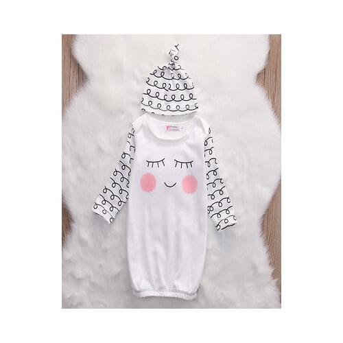 2019 2PCS Newborn Baby Clothes Set Long Sleeve Sleepy Pajamas Bedgown + Hat Set Baby Unisex Night Robe