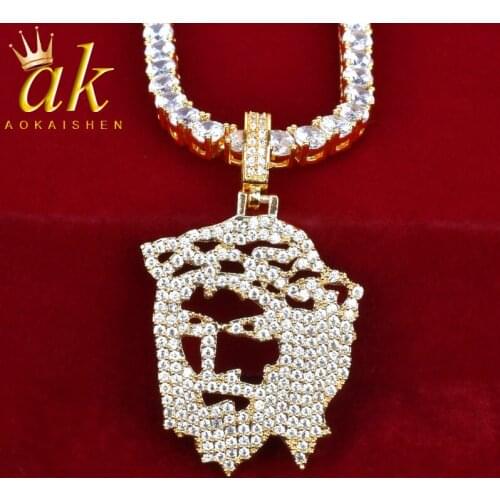 Drool Round Face Pendant With Necklace Tennis Chain Gold Color Charm Bling Cubic Zircon Mens Hip Hop Rock Jewelry