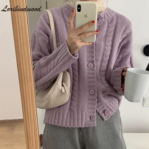 Loribindwood 2021 Lazy Wind Twist Knit Cardigan Jacket Female Autumn and Winter Loose Wear All-match Student Sweater
