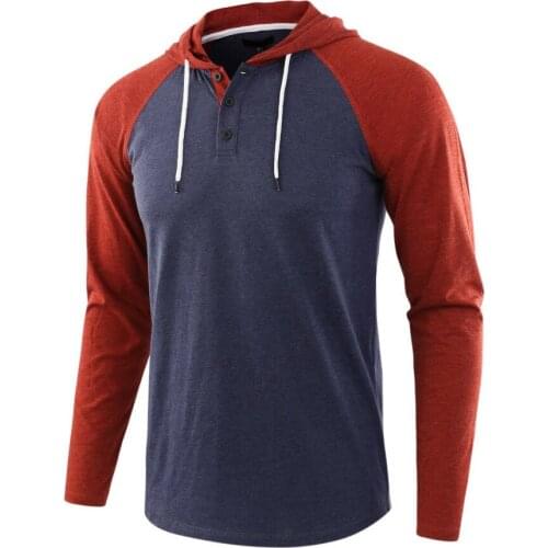 Men Casual sports sweatshirt hooded Tops Raglan Long Sleeve Hoodies Drawstring Hooded Henley Cotton Hoodie For Male