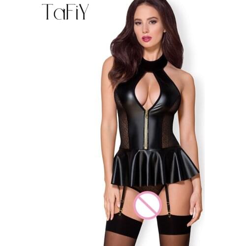 TaFiY Newest Sexy Latex Bodysuit Catsuit Lingerie For Women Sexi Strappy Body suit Cosplay Jumpsuit Erotic Faux Leather Costumes