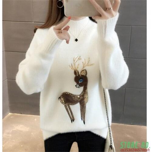 New autumn winter Hot selling womens fashion casual warm nice SweaterCartoon sequins deer sweater