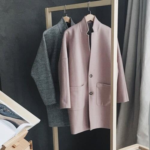 Autumn Winter Mens Loose Casual Overcoat Single Breasted Solid Turn-down Collar Warm Outwear B1