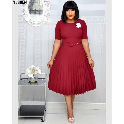 Pleated African Dresses For Women 2020 Elegent Fashion Style African Women Plus Size Polyester Knee-length Dress S-3XL