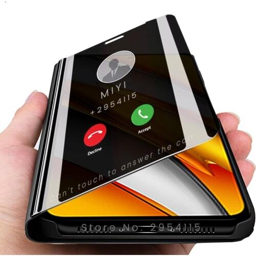 Poco-f-3 case smart mirror magnetic flip covers for xiaomi pocophone poxo poko poco f3 little f 3 3f pocof3 5g book stand coque