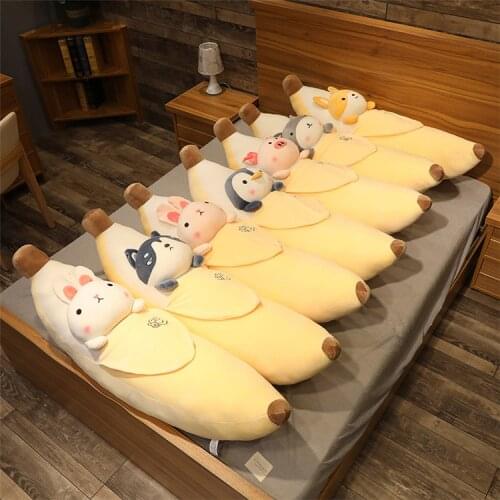 Cute Cartoon Animals Banana Plush Toy Soft Fruit Plushie Cat Rabbit Shiba Inu Pillow Super Soft Kids Toy Baby Doll Birthday Gift