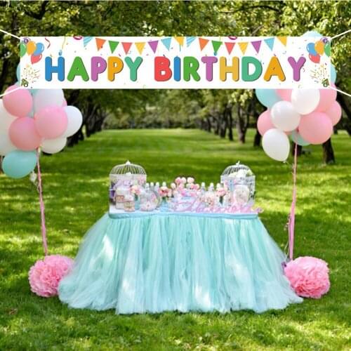 Happy Birthday Holiday Party Supplies Decoration Colorful Flag Balloon Pattern White Banner Couplet Outdoor Garden Yard Sign