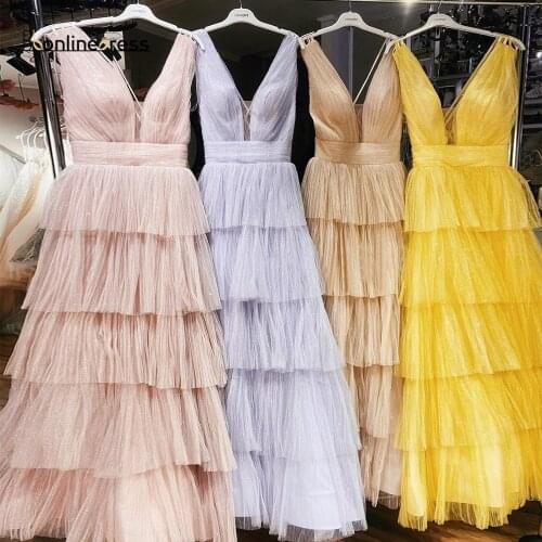 Puffy Sparkly Long Prom Dress 2021 Vestido De Festa Sleeveless V Back Long Evening Dress Formal Party Gown Robe De Soiree