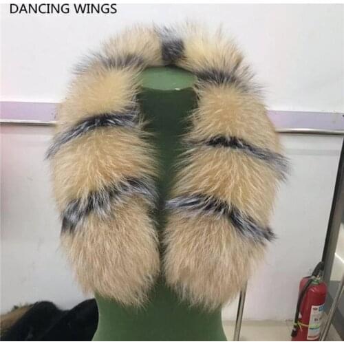 Luxury Mens Neck Warmer Fur Scarves For Jacke Coats In Winter Real Raccoon Fur Collar Scarf for Fur Parka Womens Shawl Wraps