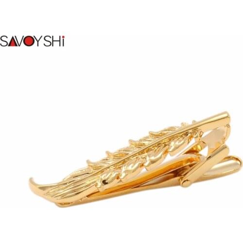 SAVOYSHI Gold-color Feather Tie Clips for Gentleman Men Necktie High Quality Novelty Fashion Clip clasp Wedding Brand Jewelry