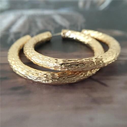 Bohemia Gold Color Plating Rough Surface Hoop Earrings For Women Girl Jewelry Accessory Gift Casual Dinner Party Elegant