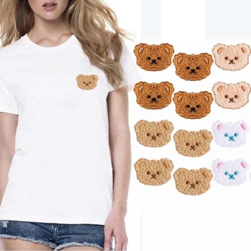 Cute Cartoon Bear Patches Iron on Transfers for Clothing Bags T Shirt Bear Thermal Stickers on Clothes Embroidered Applique
