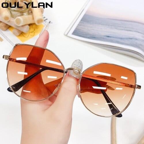 Oulylan Vintage Metal Sunglasses for Women 2021 Brand Gradient Sun Glasses Female Outdoor Shades Classic Black Brown UV400