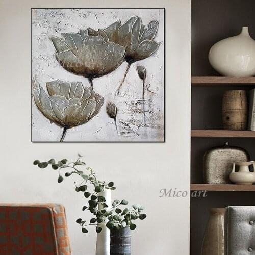 Modern Hand Painted Oil Painting Beautiful Water Lily White Flowers On Canvas Square Modern Decoration Home Decoration Painting