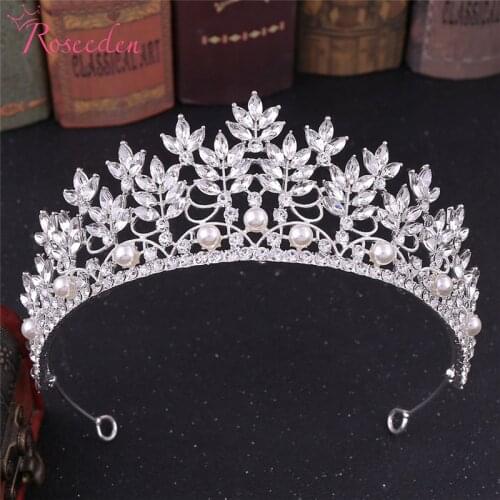 5 Colors New Design Crystal Tiara And Crown Pearl Bridal Headband Crystal Wedding Tiara RE3759