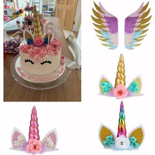 Rainbow Unicorn Cake Topper Birthday Cake Toppers Kids Favor Cake birthday Decoration Cupcake Topper Baby Shower Wedding Decor