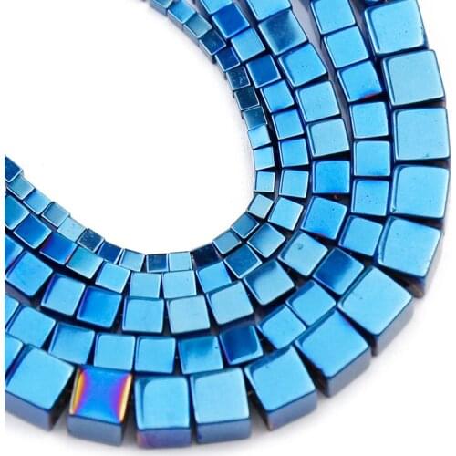 YHBZRET 2/3/4/6mm Square Shape Blue Hematite Natural Stone Loose Spacer Beads for Jewelry Making Diy Necklace Bracelet Findings