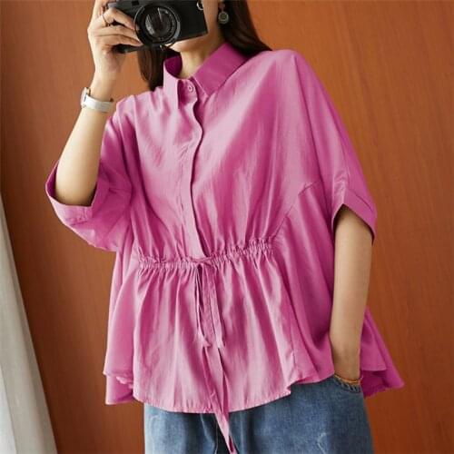Oversized Women Cotton Linen Casual Shirts New Arrival 2021 Summer Simple Style Solid Color Loose Female Half Sleeve Tops S3990