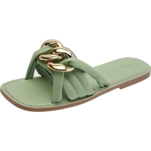 New Women Slippers Trend Personality Punk Weave Chain Design Summer Open Toe Solid Color Outdoor Flat Sandals Women Shoes