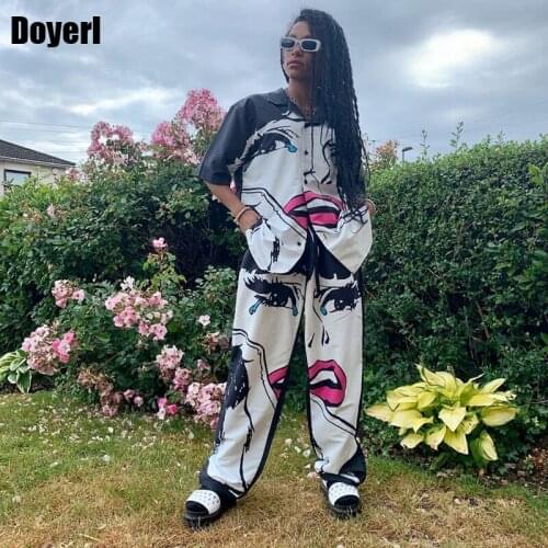 Casual Print Women Set 2 Piece Set Shirt Top and Long Pants Suits Fall Lounge Casual Two Piece Outfits for Women Matching Sets