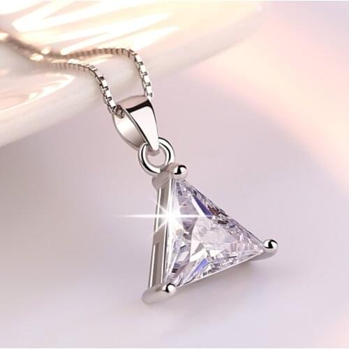 ANENJERY 925 Sterling Silver Jewelry AAA Zirconia Triangle Pendant Neckace For Women Gift Chain choker collares S-N107