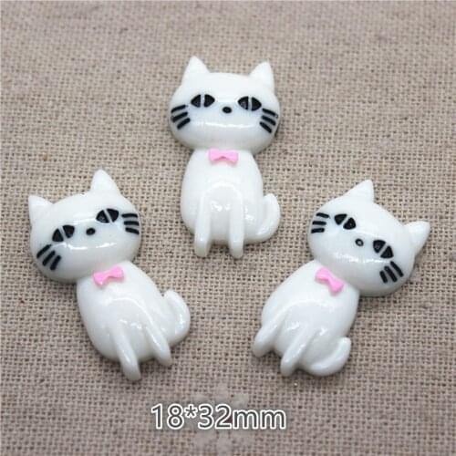 10pcs Kawaii Animal White Cat Miniature Flatback Cabochon Art Supply DIY Craft Scrapbooking,18*32mm