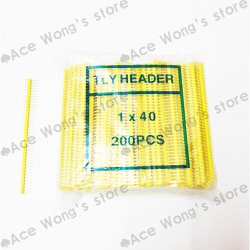 200pcs/lot 2.54mm Yellow Single Row Male 1X40 Pin Header Strip Gold-plated
